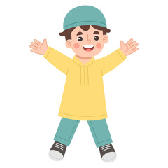 Illustration of Muslim Boy with Arms Open