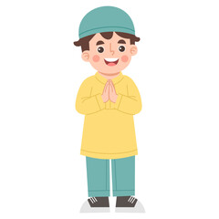 Illustration of Muslim Boy Greeting