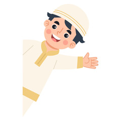 Illustration of Smiling Muslim Boy Wearing Kufi. Illustration of a Muslim boy peeking