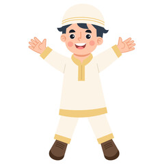 Illustration of a Muslim boy jumping
