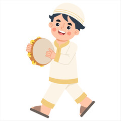 Illustration of Boy Playing Tambourine for Ramadan