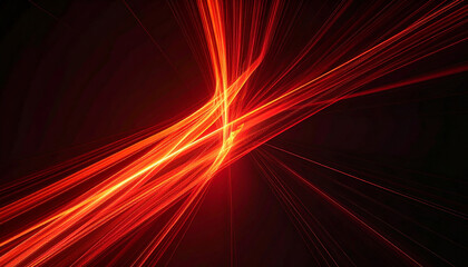 Minimalist abstract tech background with red and orange light streams cutting through darkness