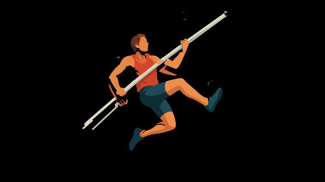 Pole vaulter in mid-air stylized illustration Keywords: pole vault, athlete, sport, competition