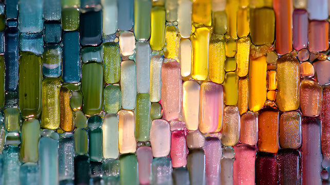 Colorful array of crayons or wax sticks arranged in a vibrant and artistic pattern together