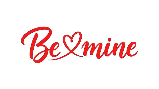 Red script typography reading be mine with a heart replacing the letter o in love