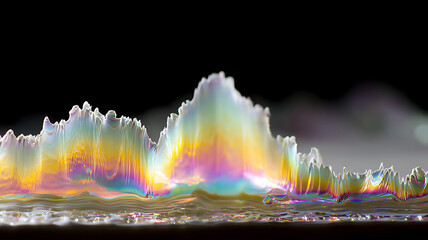 Colorful rainbow light display in a mystical nighttime atmosphere with vibrant colors and abstract shapes