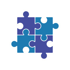 Obraz premium Four interlocking puzzle pieces forming a square in blue and purple tones