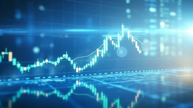 Abstract financial chart with uptrend line, stock market data analysis and investment.