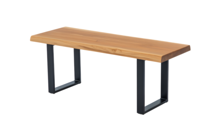 Modern wooden bench with black metal legs isolated on transparent background