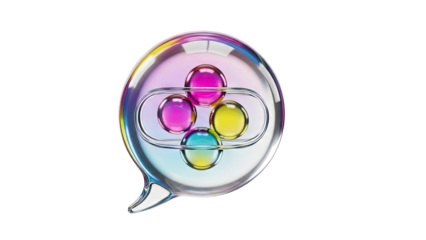 Iridescent Speech Bubble with Colorful Spheres