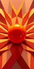 Orange sphere centered on sharp-edged, contrasting polygons,  sharp,  geometric