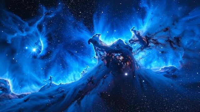 Vibrant blue nebula with stars creates a stunning cosmic background, perfect for space exploration themes.