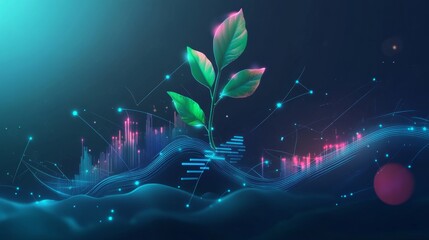Innovative plant growth visualization digital artwork abstract environment futuristic perspective nature's resilience in technology