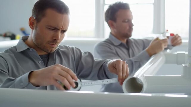Expert PVC Pipe Installation: Professional Plumbers at Work