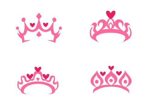 set of four pink queen crowns with hearts on a white background - Powered by Adobe