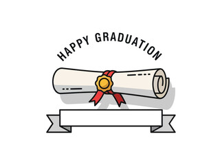 Happy Graduation Diploma Scroll With Ribbon And Banner Vector Illustration