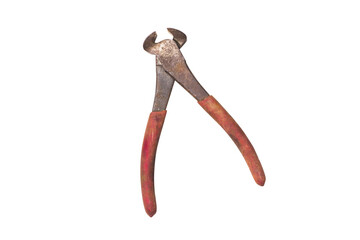 Old pliers separated against a white background.