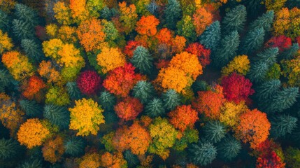 Autumn forest canopy transformation aerial view nature photography vibrant colors seasonal change