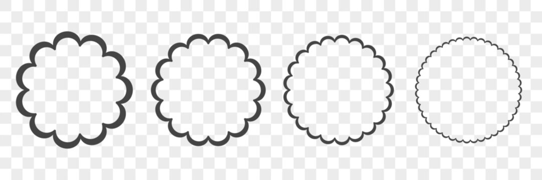 Scalloped circle borders. Different sizes from large to small waves. Vector