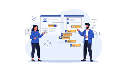 Obraz premium Business Team Planning Strategy with Flowchart and Data Analysis