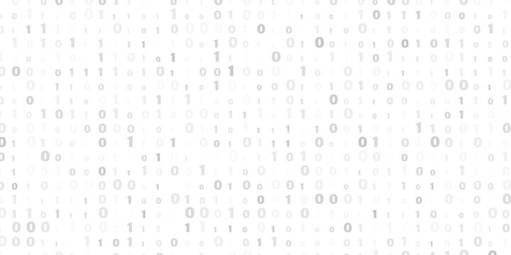 Abstract digital binary code pattern with varying shades of gray on a white background representing data flow and technology concepts for futuristic design
