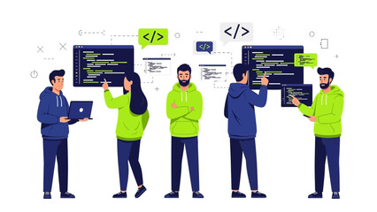 Diverse Team Coding Together, Software Development, Programming Concept