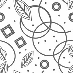 Fototapeta premium Seamless Abstract Line Pattern with Circles, Leaves and Dots