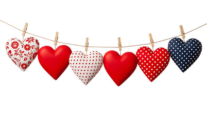 Hearts hanging on clothesline