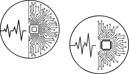 Heartbeat waveform with circuit board pattern logo design