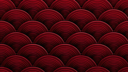 Fototapeta premium Red scallop pattern with layered semicircles, created AI