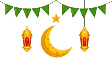 Festive Decorations with Lanterns and Crescent Moon