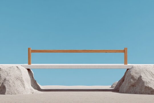 A simple bridge spanning a small gap in open space, symbolizing connection and transition.