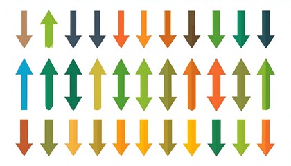 Colorful arrow icons pointing up, down, and both directions in a grid layout on a white background