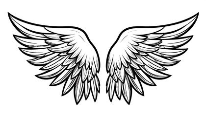 Fototapeta premium Detailed vector illustration of outstretched wings with sharp feather edges, white on black background