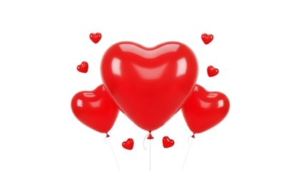 Red Heart Balloons on Transparent Background