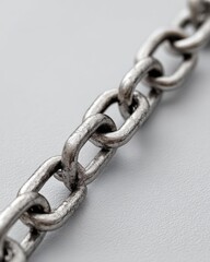 Fototapeta premium A short length of metal chain laid on a clean surface, representing connection and strength.