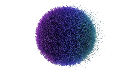 Abstract sphere of tiny particles in gradient purple and teal
