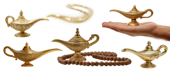 Set of Arabic lamps on white, created AI, PNG