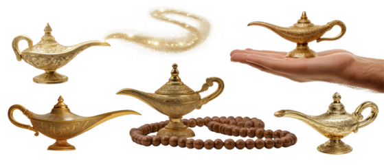 Set of Arabic lamps on white, created AI, PNG