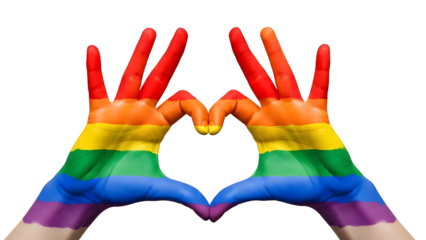 Rainbow painted hands forming heart shape
