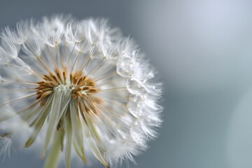 Close up of dandelion seed head on soft gradient background
