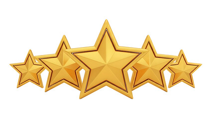 Five golden stars on transparent background