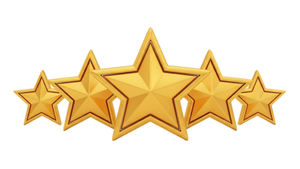 Five golden stars on transparent background
