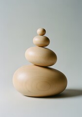 Stacked Smooth Wooden Stones in Neutral Tones on Light Background