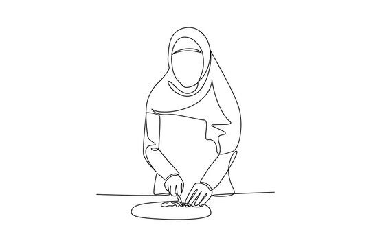 mother prepares to break the fast. Activity in Ramdhan Concept. Single line draw design Video 4k. Footage graphic illustration