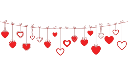 Red heart decorations on string