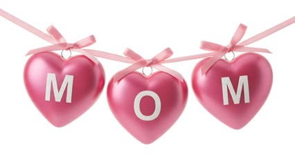 Pink Heart Ornaments Spelling "MOM"