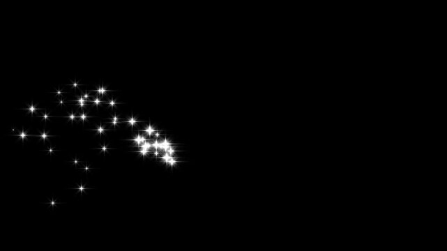 Magic light effect curve trail animation, glowing doodle particles, twinkling magic dust, glowing doodle stars and magic sparkles,  sparkling starry line effects on black screen loop. 4k video
