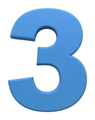 Naklejka premium Creative blue number three displayed in bright environment isolated on transparent background