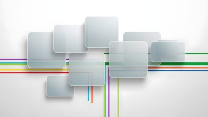 Modern Tech Connectivity Background with Translucent Glass Squares and Colorful Data Lines